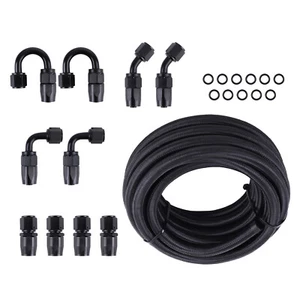 6M Stainless Steel Braided Oil Fuel Line & Hose End Adapter Fitting Kit AN6 - Picture 1 of 12