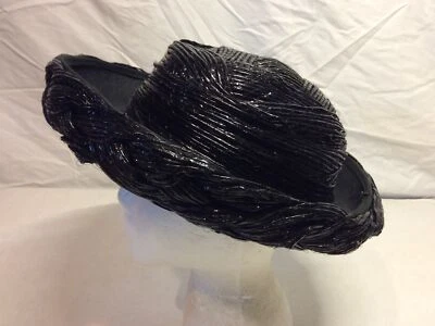 SOMBRERO VINTAGE PINEHURST WATT & SHAND NEGRO BRILLANTE ALA ANCHA DAMAS Foto 1 de 4