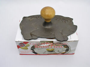 NORPRO PIG SHAPED BACON PRESS CAST IRON WITH WOOD HANDLE - NEW IN BOX