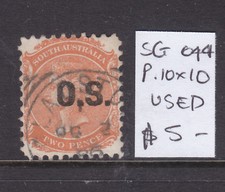 South Australia: 2d Orange Qv Ov/Pr Os Perf 10 X 10 Sg O44 Used