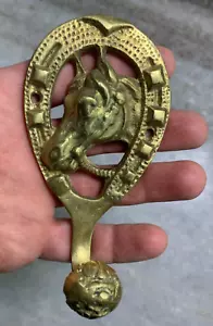 Vintage Solid Brass Horse Horseshoe Horse Shoe Wall Mounted Hung Hook Hanger - Picture 1 of 9
