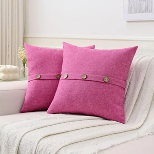 Juego de 2 fundas de almohada decorativas de lino rosa de 20x20 pulgadas - Imagen 1 de 6