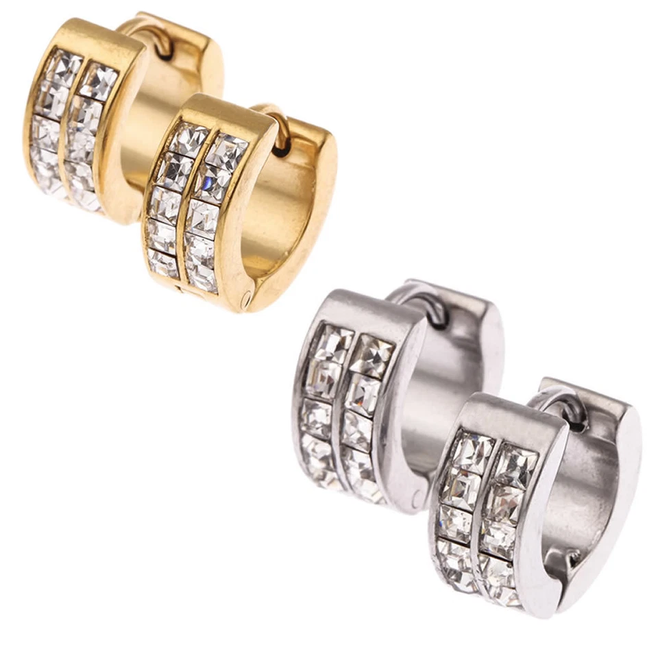 Stainless Steel Womens Mens Hoop Earrings Huggie Earrings CZ Piercings Hypoaller - Image 1 of 1