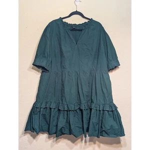 J.Crew Tiered Mini Dress Ruffle Trim V-Neck Short Sleeve Green 2X - Picture 1 of 5
