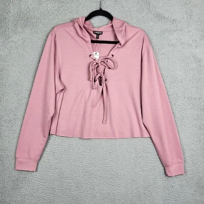 EXPRESS Mujer Ligero Rosa Corbata Cuello Sudadera Recortada Sudadera con Capucha Talla M Foto 1 de 4