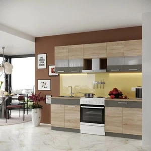 Küche Küchenzeile Einbauküche Küchenblock Singleküche ALINA 220 cm Sonoma Eiche - Bild 1 von 6