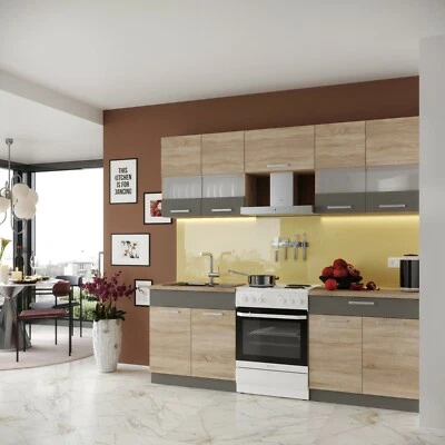 Küche Küchenzeile Einbauküche Küchenblock Singleküche ALINA 220 cm Sonoma Eiche - Bild 1 von 4