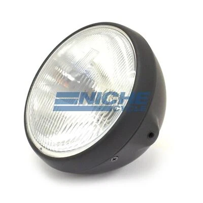 7" Universal Side Mount Flat Matte Black Headlight Sealed Beam Complete DOT - Image 1 of 4