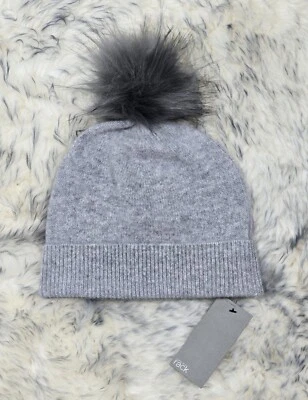 NOVO COM ETIQUETAS NORDSTROM RACK FEMININO MALHA 100% CASHMERE GORRO CHAPÉU OS PELE SINTÉTICA POM-POM CINZA  - Imagem 1 de 4