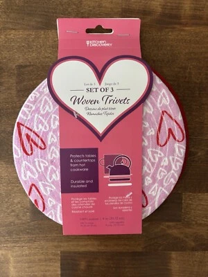 Nuevo Kitchen Discovery 8 pulgadas remaches tejidos (3) corazones rojos/blancos algodón nuevo con etiquetas Foto 1 de 3