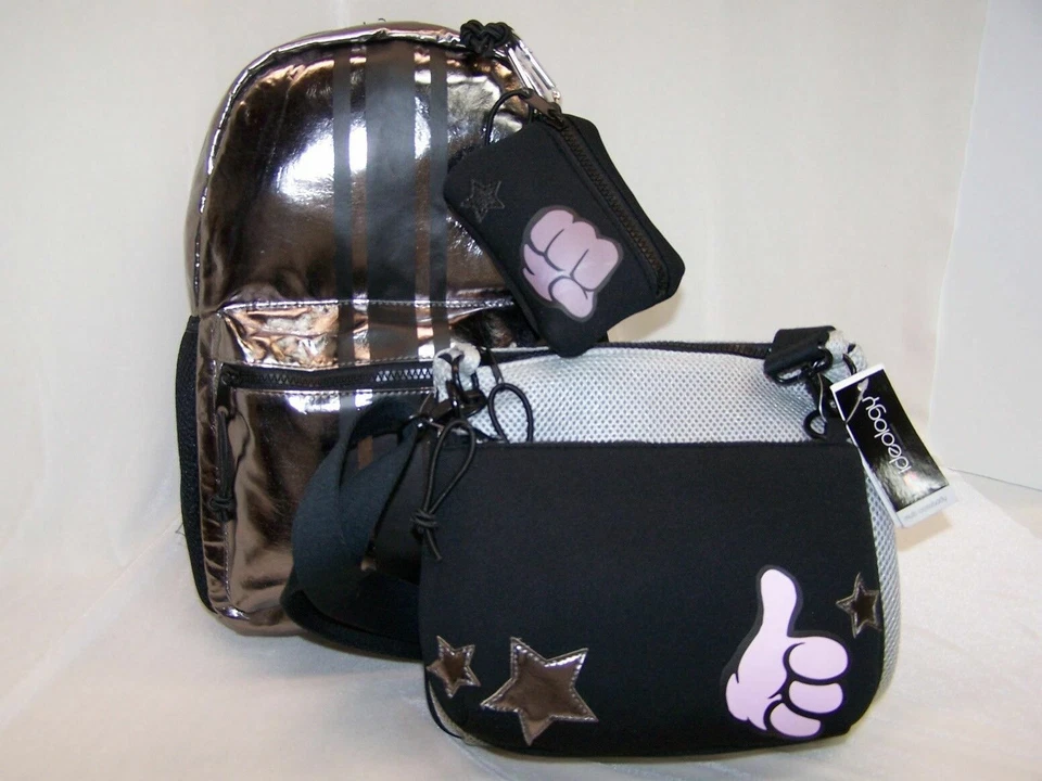 Ideology Backpack Lot Silver Black Plus Handbag 2 in 1 Set Crossbody