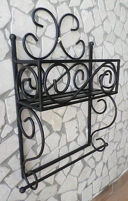 Mensola in ferro battuto porta spezie rotolo carta cucina rustica rustico  - Immagine 1 di 2
