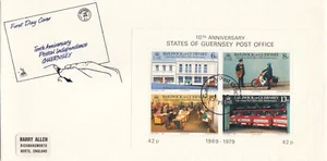 (98766) Post Office 10 years minisheet Guernsey Mercury FDC 1979 - Picture 1 of 1