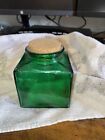 San Miguel Recycled Green Glass Jar Cork Lid 2" Hand Made In Spain