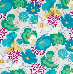 60 yard fabric roll, 100% cotton, 55" width, floral, botanical, white, turquoise - Picture 1 of 4