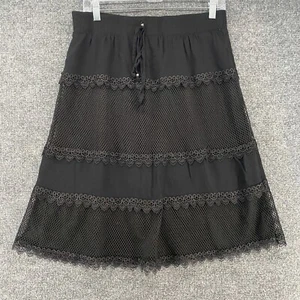 Lapis Skirt Womens L Black Tiered Crochet Boho Prairie Cottagecore Fairy Grunge - Picture 1 of 8