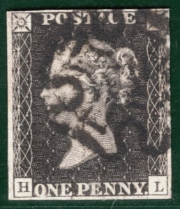 PENNY BLACK 1840 QV GB SG.2 1d *Plate 10* (HL) Variety *SQUARE H* Cat £950+SBR10 - Picture 1 of 6