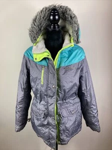 ZeroXposur Girls Size XL (16) Green/Grey Puffy Snowboard Jacket Faux Fur - Picture 1 of 7