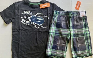 NWT Boys 10 Gymboree “BACKYARD EXPLORER”Cotton Green/Gray Plaid SHORTS+TOP Set - Picture 1 of 6