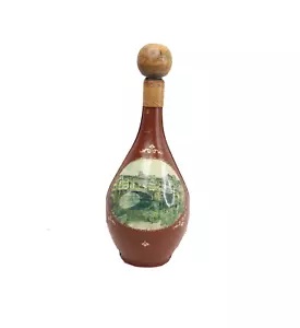 Vintage Antique Leather Wrapped Decanter Barware Watercolor Painting Motif - Picture 1 of 10