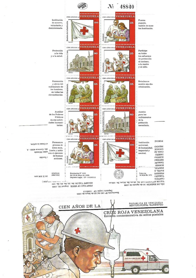 Venezuela: 1995; Scott 1525, strip of 5, red cross + brochure, MNH, EBV1281 - Image 1 of 2