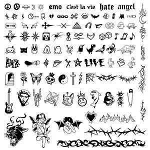 3 Blätter 90Pcs Temporäre Tattoos 2 Wochen Schriftzug Fake Klebetattoos Männer F - Bild 1 von 11