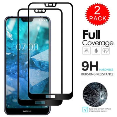 2-Pack For Nokia 7.1 Full Coverage 9H Tempered Glass Film Screen Protector Black - Image 1 of 4