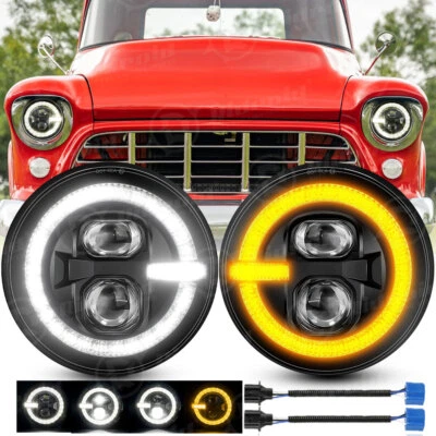 Par de faros LED redondos de 7 pulgadas con intermitente DRL para camioneta Chevy 1947-1957 Foto 1 de 4