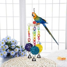 1x Pet Birds Parrot Parakeet Budgie Cockatiel Wooden Hanging Swing Rope Ball Toy