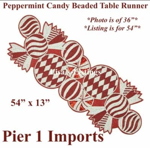 PIER 1 IMPORTS PEPPERMINT CANDY BEADED TABLE RUNNER 54"x13" CHRISTMAS NIP NWT - Picture 1 of 12