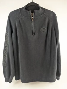 Harley Davidson HD Embroidered 1/4 Zip Pullover Black Sweater Mens Large - Picture 1 of 15
