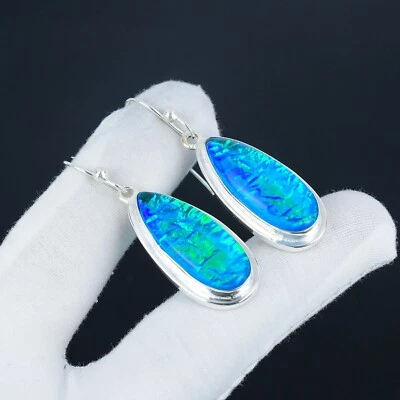 Blu Opale Australiano Gemma Antico 925 Sterling Orecchini Argento Per Compleanno - Immagine 1 di 4