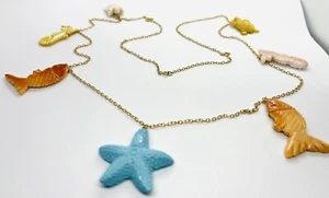 Collana Oro 14kt Con Cammei In Turchese,Madreperla,Conchiglia Corniola E Rosa. - Picture 1 of 6