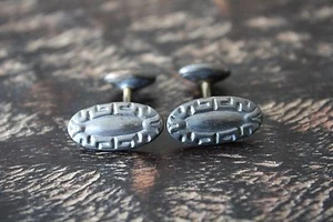 Vintage Estate Gray Painted Over Brass CC Art Deco Bean Back Cufflinks GUC - Picture 1 of 8