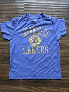 Size 5 XS NBA LA Lakers Los Angeles Purple Yellow Boy Short Sleeve Shirt Tshirt - Picture 1 of 4