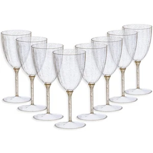 Elegant Wine Cup Set - 7 oz (Pack of 8) - Stunning Gold Glitter Glassware - P... - Picture 1 of 5
