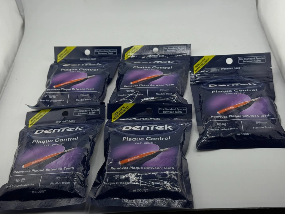 Pacote com 5 limpadores interdentais DenTek controle de placa escova fácil perfeito estado 16 cada - Imagem 1 de 1