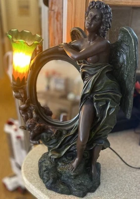 Rare VTG. Art Nouveau Style Angel And Trumpet Lamp W/ Mirror. - Image 1 of 4