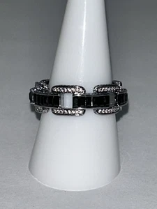 Size 9 LOOP OF NO RETURN Black Onyx and CZs Ring Untamed on HEMATITE Bomb Party - Picture 1 of 6