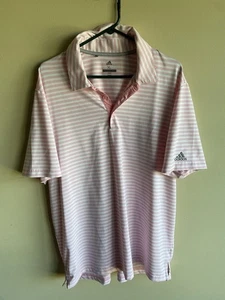 Adidas Golf Poloshirt zweifarbig gestreift Herren XL rosa weiß Logo - Bild 1 von 6