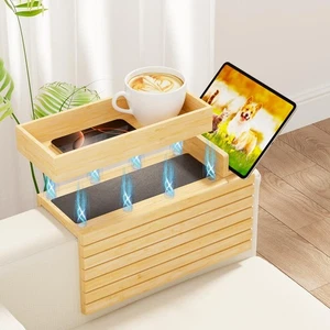 Bamboo Sofa Arm Tray, Magnetic Couch Arm Tray with 360° Phone Holder, Detacha... - Picture 1 of 7