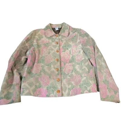 Coldwater Creek 100% Leather Jacket Floral Painted/Stained Women Size M Rose - Image 1 of 4