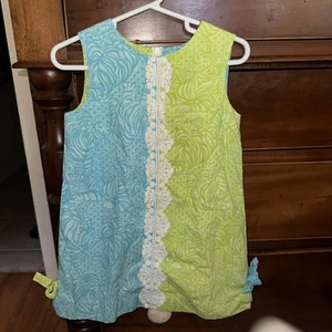 LILLY PULITZER JUBILEE SIZE 4 Girls SHIFT LINED DRESS Blue Green Lace - Picture 1 of 7