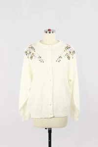 Vintage 00's FUNCTIONALS Ivory Boucle Knit Floral Embroidered Cardigan, Size 36 - Bild 1 von 13