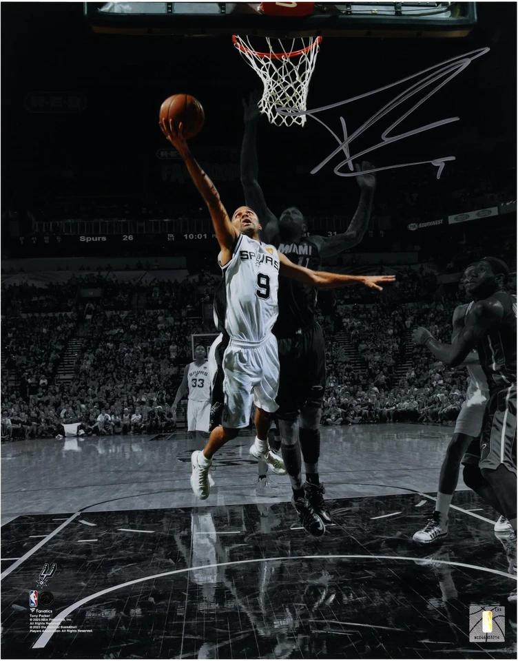 Тони Паркер San Antonio Spurs подписанный 11 x 14 2014 NBA финал укладки против тепла фото - Изображение 1 из 1