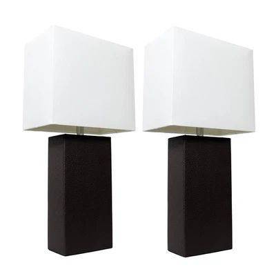 LC2000-BLK-2PK 2 Pack Modern Leather Table Lamps with White Fabric Shades, Black - Image 1 of 4
