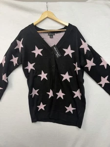 Cárdigan What’s Next negro con estrellas rosas manga larga para mujer talla 1XL - Imagen 1 de 10