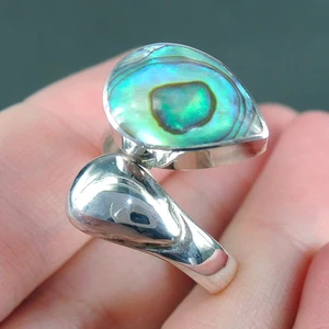 Anello in argento sterling 925 conchiglia Paua Abalone gioielli, misura M-UK, 6,5-USA - Foto 1 di 5