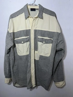 Vintage Gitano Men's Size XL Long Sleeve Patch Cream Plaid Y2K Button Shirt - Image 1 of 3