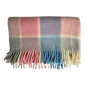 Otterburn Mills 100% Pure Wool Pink Blue Plaid Baby Infant Crib Blanket England - Picture 1 of 9